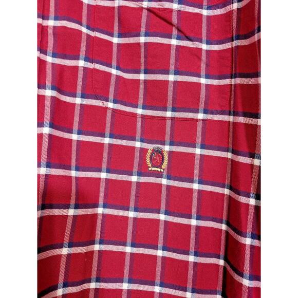 VTG Tommy Hilfiger Mens Shirt Size Large Red Plaid Button Down Crest Logo L/S - Picture 8 of 10